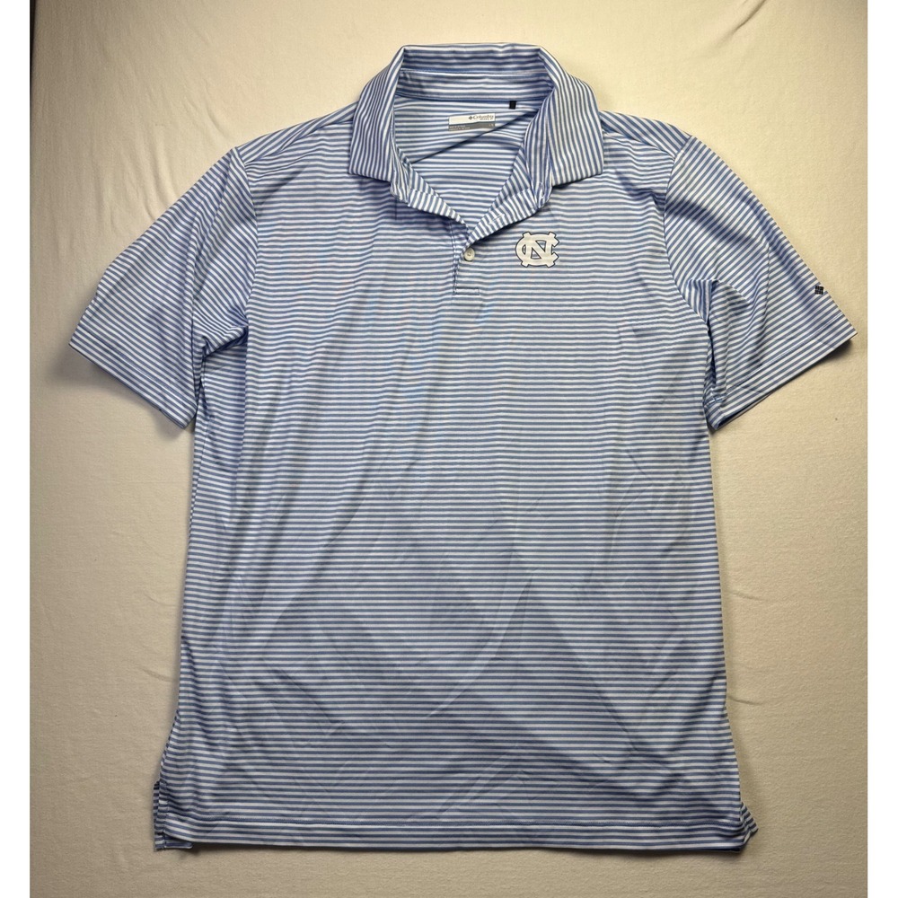 Columbia Golf UNC Tar Heels Polo Shirt Mens Large Blue White Striped-2623
